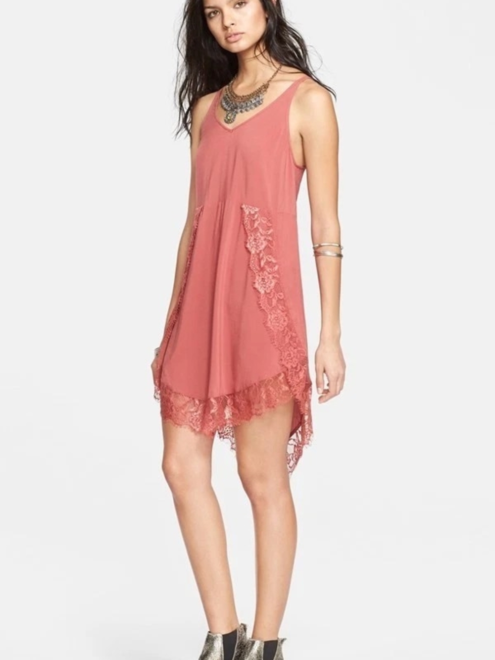 IntimatelyLace Trim Tunic Slip Dress Terracotta Boho XS - Picture 1 of 10